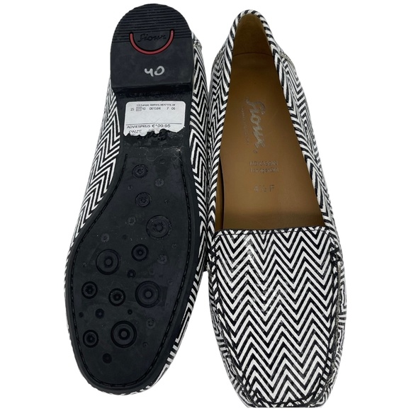 SOLD Sioux Mocassin Black White Loafers Chevron Print Flats Women UK 4.5 US 6.5 - Picture 9 of 9